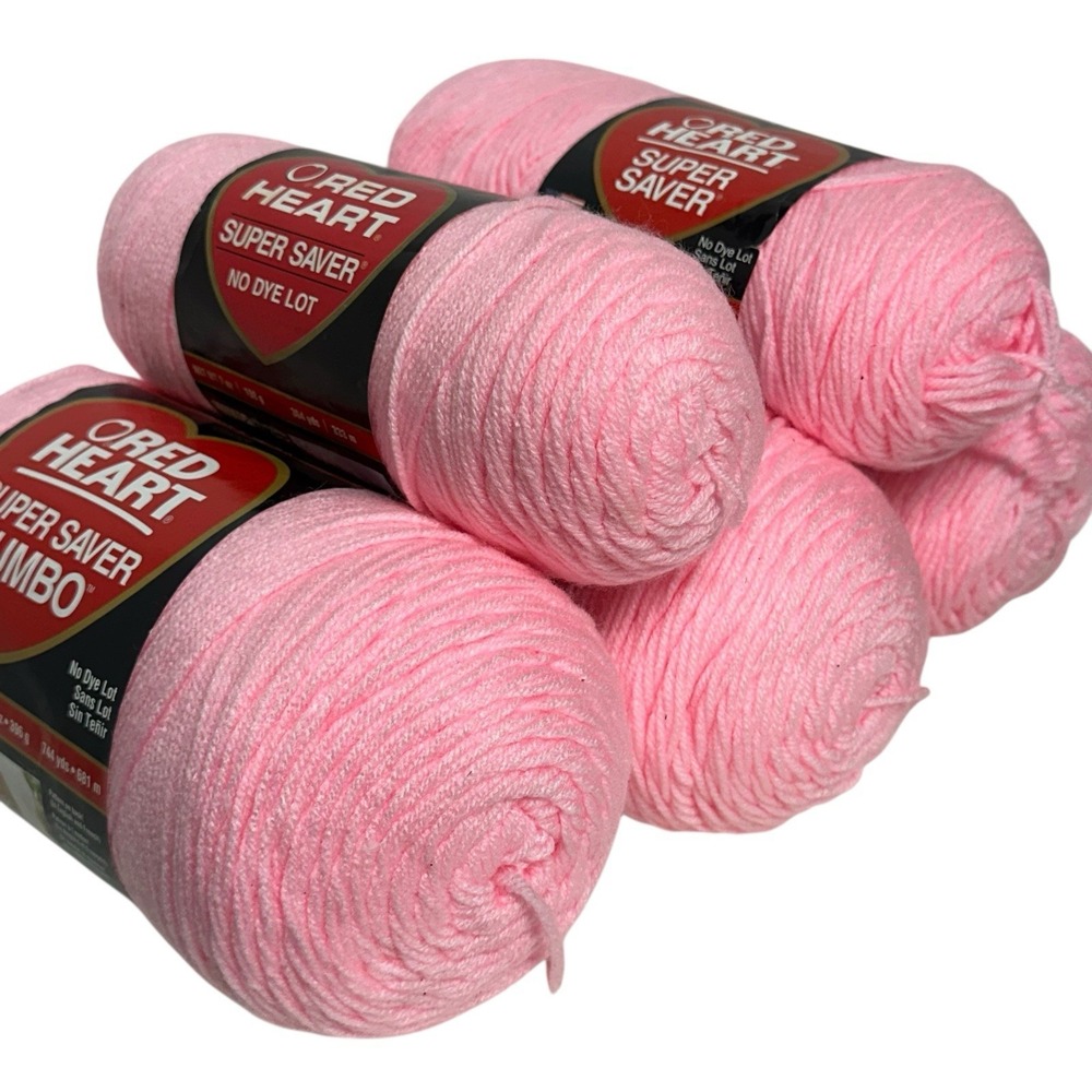 Red Heart Super Saver Yarn PETAL PINK 0373 Acrylic 7oz & Jumbo NO DYE ~ LOT OF 5